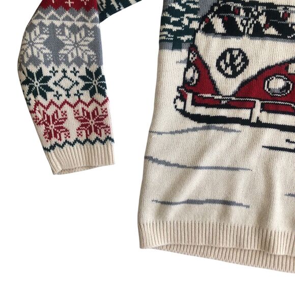 Volkswagen VW Bus Camper Van Ugly Christmas Xmas Sweater Red Grey Snowman Size S - Picture 8 of 16